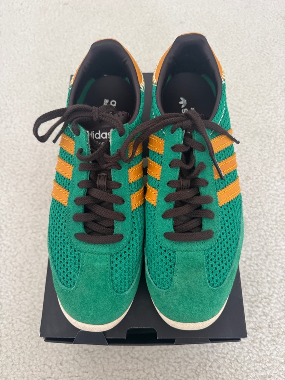 adidas WALES BONNER - Men’s Green Suede & Mesh Sneakers with Orange Stripes